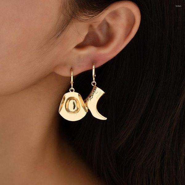 Pendientes de aro de tendencia hip hop para mujer, sombrero de vaquero de Metal de Color dorado, botas, pendiente colgante, colgante Irregular, joyería para oreja