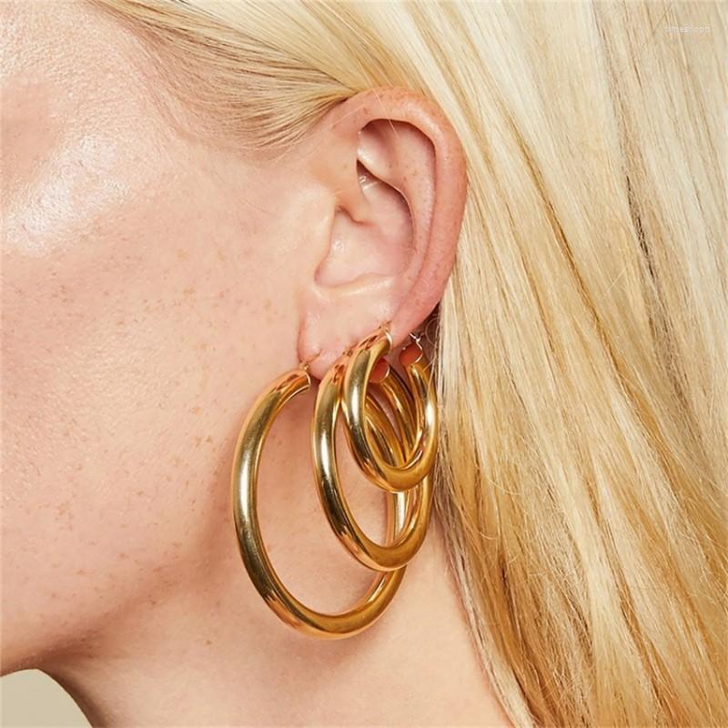 Hoop Earrings HNSP Classic 4MM Thick Stainless Steel For Women Jewelry Gold Silver Color
