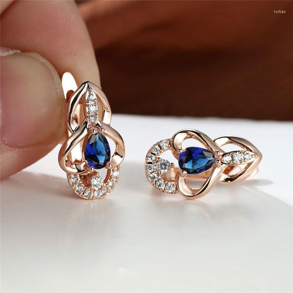 Boucles d'oreilles créoles creux Double coeur pour femmes couleur or Rose coupe poire bleu vert rose noir rouge Zircon petite boucle d'oreille bijoux