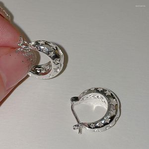 Pendientes de aro con hebilla de estrella hueca para mujeres y niñas, joyería de oreja coreana, regalo de fiesta Simple a la moda, estilo Vintage, aguja de plata 925