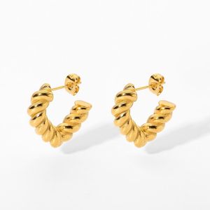 Boucles d'oreilles créoles Huggie plaqué or 18 carats en acier inoxydable forme géométrique torsion pour femmes tendance Orecchini Da Donna