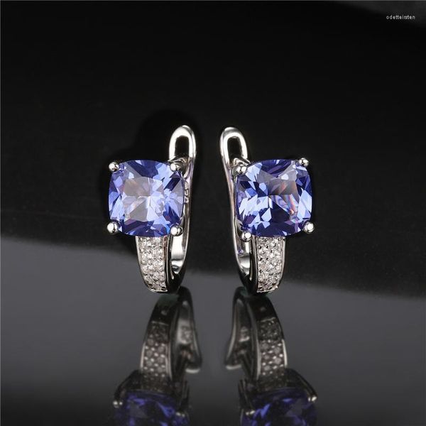 Boucles d'oreilles créoles Huggie en argent Sterling 925, Tanzanite, bleu ciel, Clip de pierres précieuses pour femmes, Nano pierre, Banquet, luxe, tendance, fin