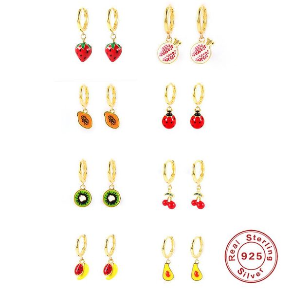 Boucles d'oreilles créoles Huggie Aide Cute Dripping Oil 925 Sterling Silver Korean INS Fruits Aros Papaya Fresa Summer Jewerly 2023 Tendance