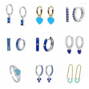 Hoop oorbellen Huggie Aide Gold Color Silver Blue Crystal Series Women Fashion Email Druip Oil Heart Charm Piercing Oorringshoop Mill22