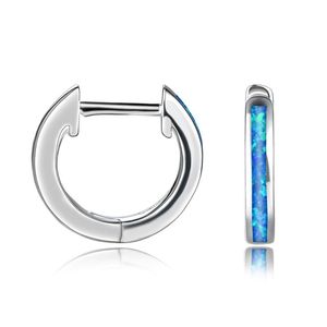 Boucles d'oreilles créoles Huggie classique femme bleu blanc opale breloque en argent Sterling 925 pour les femmes délicate mariée bijoux de mariage