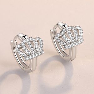 Hoop oorbellen Huggie Fashion 925 Sterling Silver Crown Zirconia Small Earring For Girls Dames Mooie sieraden feestaccessoireshoop