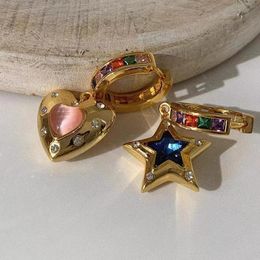 Hoop oorbellen Huggie Fashion Retro Sweet Crystal Heart Star Asymmetric for Women Girl Small Cute Pink Opal Metal Hoops Earringhoop