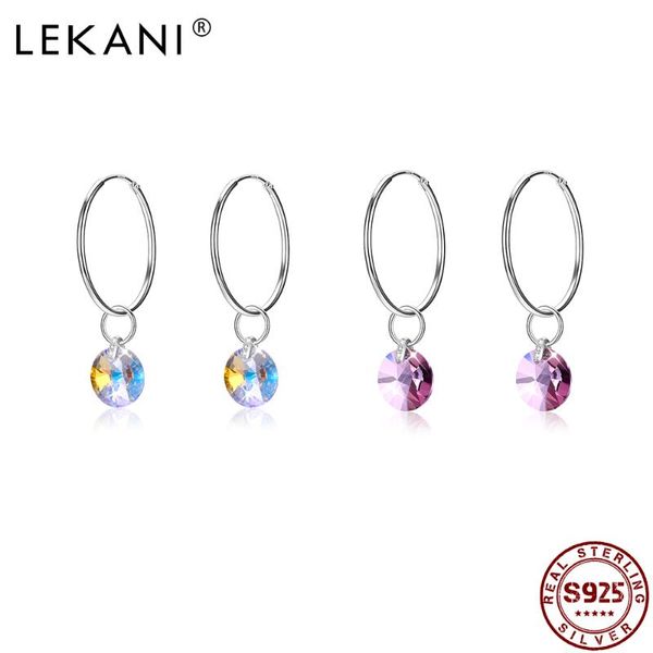 Boucles d'oreilles créoles Huggie LEKANI S925 en argent Sterling pour les femmes cercle coloré autriche cristal suspendu boucle d'oreille femme bijoux fins cadeau