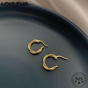 Pendientes de aro Huggie LouLeur, Plata de Ley 925 francesa, giro de oro de 18 quilates para mujer, joyería de moda con personalidad fina