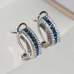 Boucles d'oreilles cerceau Huggie luxe bleu cristal Zircon pour femmes bijoux de mariage CZ pierre femme 2023 cerceau Farl22