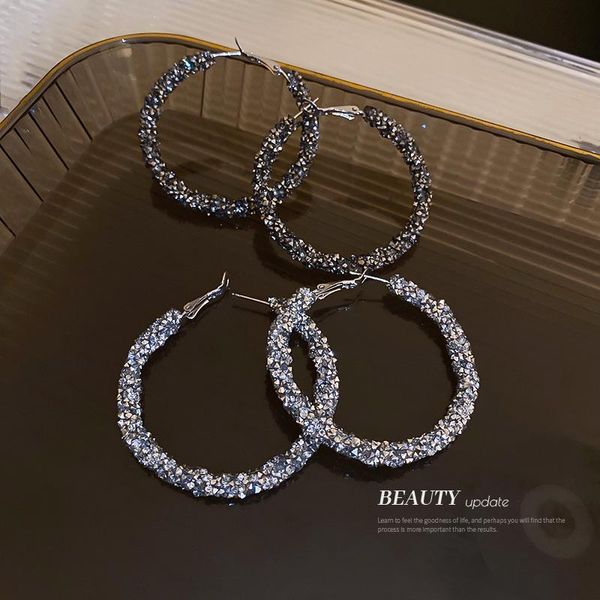 Boucles d'oreilles créoles Huggie Minar exagéré grand cercle évidé pour les femmes Bling strass grande boucle d'oreille ronde bijoux de fête de boîte de nuit