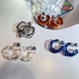 Hoop oorbellen Huggie Retro Geometrie Rhombus Pearl Ear Stud C Shape Earring Joker Acryl -sieraden voor vrouwelijke geschenken roestvrij staal