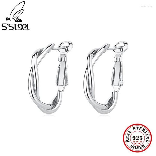 Boucles d'oreilles créoles Huggie S'STEEL en argent sterling 925, boucles d'oreilles de styliste irrégulières, cadeau tendance pour femmes, bijoux fins décontractés néo-gothiques