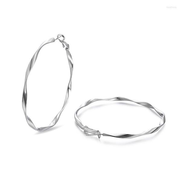 Boucles d'oreilles créoles Huggie Silver Needle Trendy Big Round Twist Circle Dames Bijoux originaux pour femmes Accessoires Anti Allergie GiftsHoop