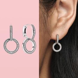 Boucles d'oreilles créoles Huggie en argent Sterling Pendiente étincelant Double pour les femmes ajustement Original boucle d'oreille mode fête bijoux JoyasHoop