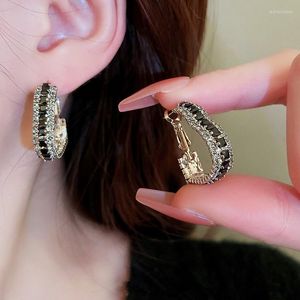 Boucles d'oreilles créoles Huitan noir pierre coeur pour femmes luxe couleur argent mode dame oreille amour cadeau déclaration bijoux