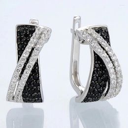 Boucles d'oreilles cerceau Huitan noir/blanc croix pour femmes à la mode couleur argent moderne mode femme accessoires CZ bijoux