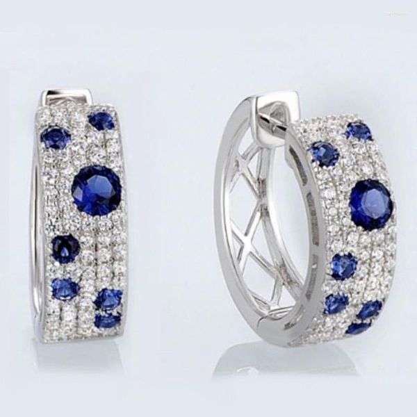 Boucles d'oreilles créoles Huitan éblouissant bleu/blanc CZ pour femmes Design de mode moderne filles oreille accessoires bijoux polyvalents en gros