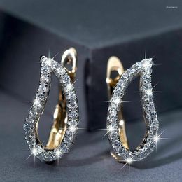 Boucles d'oreilles créoles Huitan fantaisie en forme de feuille pour femmes deux tons Design luxe zircon cubique mariage mariée 2023 bijoux Chic