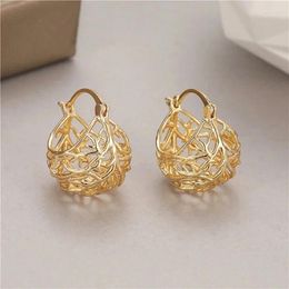 Huitan – boucles d'oreilles créoles couleur or creuses pour femmes, accessoires d'oreilles pour filles, bijoux à la mode pour fête de mariage, 2024