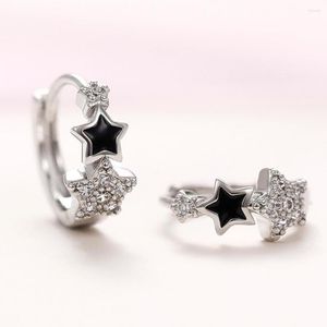Hoop oorbellen Huitan dames ster met glanzende CZ delicate zwarte emailcirkel verjaardagsmeisje cadeau mode sieraden