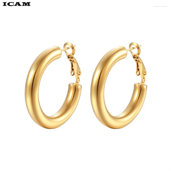 Boucles d'oreilles cerceaux ICAM Gold Color Circle créole en acier inoxydable Big Round Wives Cadeaux pour femmes