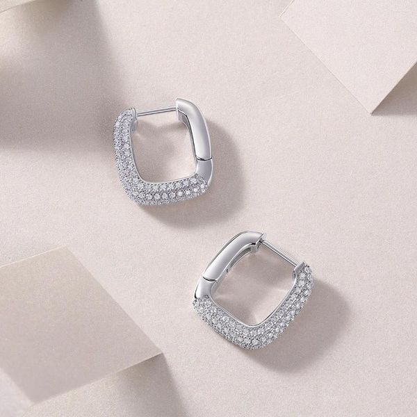 Boucles d'oreilles cerceaux glacés Bijoux Femmes Moisanite 925 Sterling Diamond Huggie Fine White Gold Pass Pass Test