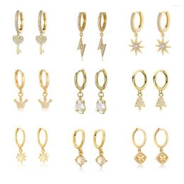 Boucles d'oreilles cerceau incrusté Zircon clé goutte pour les femmes cristal coeur gland oreille Clip bijoux amitié cadeaux Pendientes accessoires