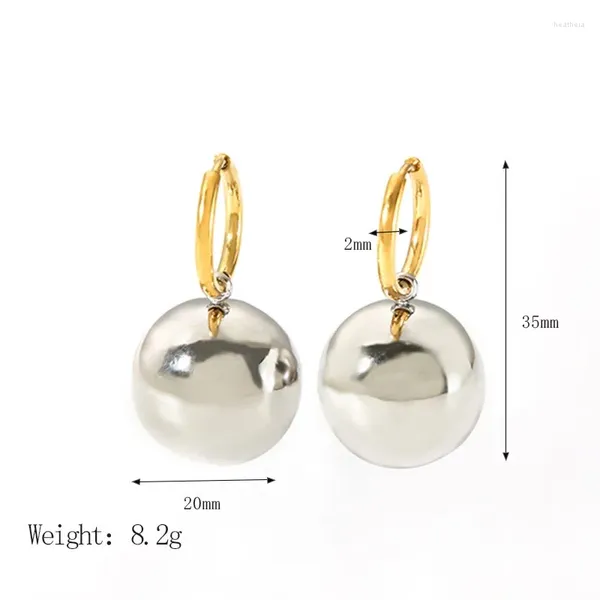 Boucles d'oreilles créoles Ins en or 18 carats plaqué PVD, boule en acier inoxydable pour femmes, étanche, hypoallergénique, bijoux cadeau