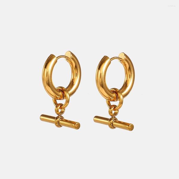 Boucles d'oreilles créoles en acier inoxydable plaqué or, pendentif t-stick pour dames, boucles d'oreilles pendantes en métal, bijoux étanches 2023