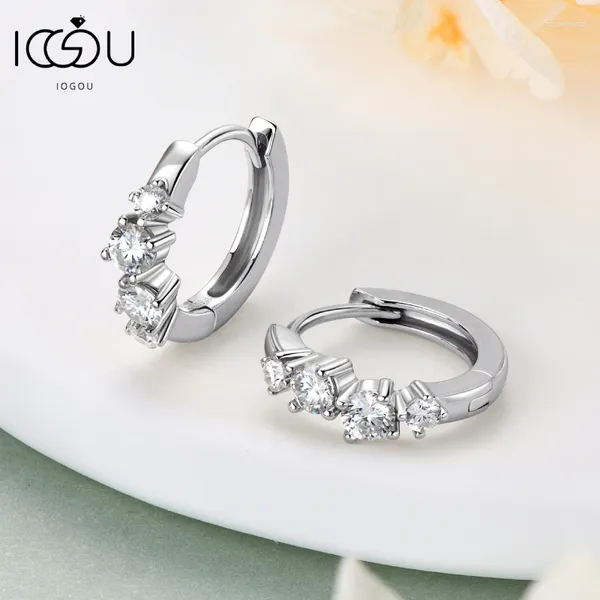 Pendientes de aro IOGOU All Moissanite Huggie para mujer 3mm2mm D/VVS1 diamante redondo Plata de Ley 925 auténtica aros pequeños joyería