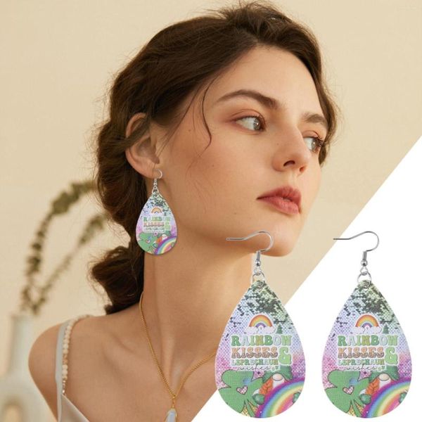 Boucles d'oreilles cerceaux Irish Green Rainbow Love Double-Side PU Leather Water Drop Costume Bijoux Bijoux Eautes Femmes