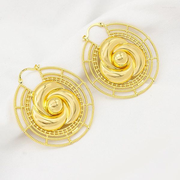 Boucles d'oreilles cerceau italien pour femmes ajouré perle africaine fleur déclaration oreilles percées bijoux anniversaire fête cadeaux