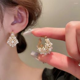 Pendientes de aro japoneses coreanos grandes y pequeñas perlas para mujer moda Bijoux Femme Brincos