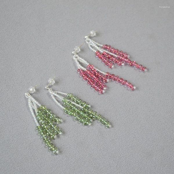 Boucles d'oreilles créoles japonaises et coréennes, niche fraîche à la mode, perles de cristal en verre transparent, pompons dynamiques, aiguille en argent 925