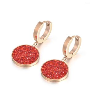 Hoop oorbellen JEEMANGO Zwart Red Rhinestone Simple Round Circle Titanium stalen roségoud kleur vrouwelijk brincos E18018