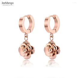 Boucles d'oreilles créoles JeeMango délicate fleur mignonne boucle d'oreille en acier inoxydable pour femmes fille cadeau d'anniversaire à la mode femme fête oreille bijoux JE18474