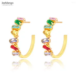 Boucles d'oreilles créoles JeeMango exquis coloré zircon cubique en acier inoxydable magnifique Huggie pour les femmes mode bijoux brillants JE23098