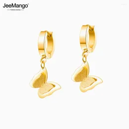 Pendientes de aro Jeemango Fashion Butterfly de doble capa esmerilado para mujeres Titanium Steel Rose Gold Color JE17084