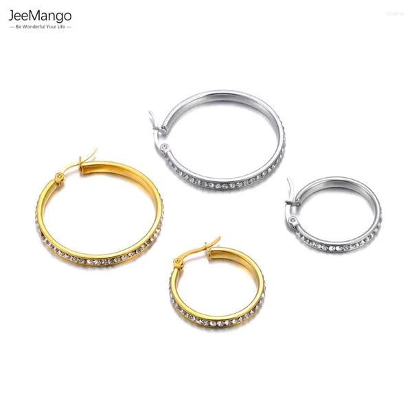 Boucles d'oreilles cerceaux Jeemango en acier inoxydable 35/25 mm pour les femmes Gold Color Zirconia Texture imperméable Bijoux géométrique JE23152