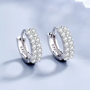 Pendientes de aro JewelryTop Store, aguja chapada en plata, joyería de alta calidad, perno redondo de circonita de cristal de doble fila