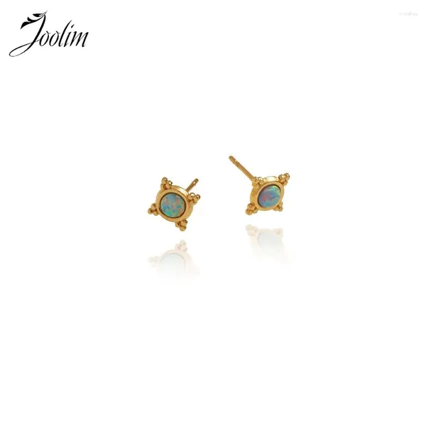Boucles d'oreilles cerceaux joolim bijoux de haute qualité PVD en gros de la mode imperméable mini mini-blue en pierre d'opale étalon en acier en acier inoxydable pour les femmes