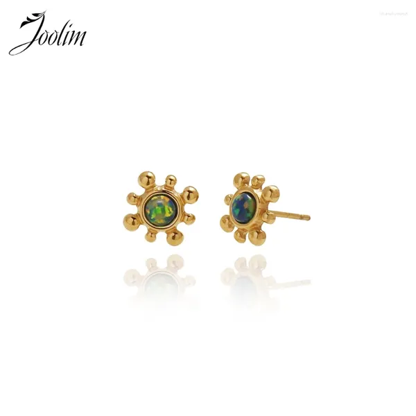 Boucles d'oreilles cerceaux joolim bijoux PVD de haute qualité en gros sans fondu fade petite fleur de soleil opale étalon en acier inoxydable en acier inoxydable boucle pour femmes