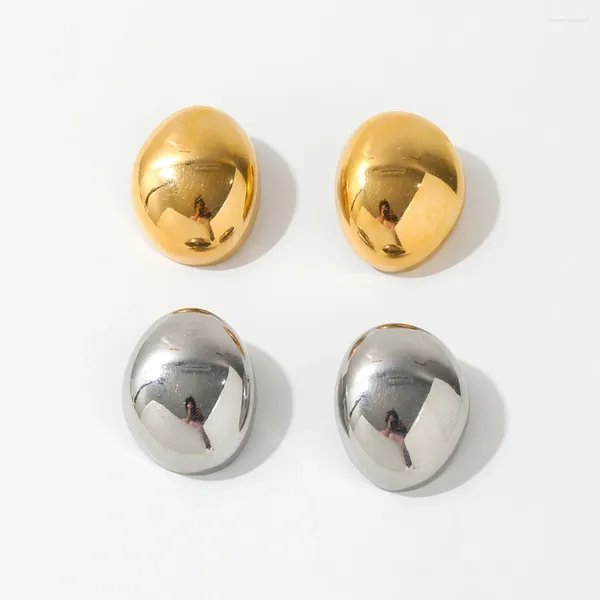 Boucles d'oreilles créoles JOOLIM bijoux PVD vente en gros étanche Simple lisse grosse pierre en forme de pierre boucle d'oreille en acier inoxydable pour les femmes