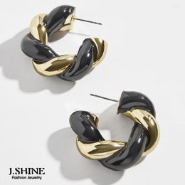 Boucles d'oreilles créoles JShine 2023 INS Style torsion exagérée noir et blanc métal émaillé épais lisse bijoux en forme de C