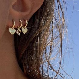 Pendientes de aro JUST FEEL 4 unids/set corazón oro Color pequeño cereza diamantes de imitación geométricos para mujeres moda lindo regalo de joyería