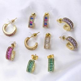 Boucles d'oreilles créoles JUWANG bijoux de mode classique pour femme luxe minimaliste géométrique en forme de C couleur Zircon demi-rond oreilles accessoires