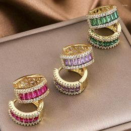 Boucles d'oreilles créoles Juya mode luxe zircon cubique personnalité ronde pour femmes couleur violet/rouge/vert trois Styles boucle d'oreille bijoux
