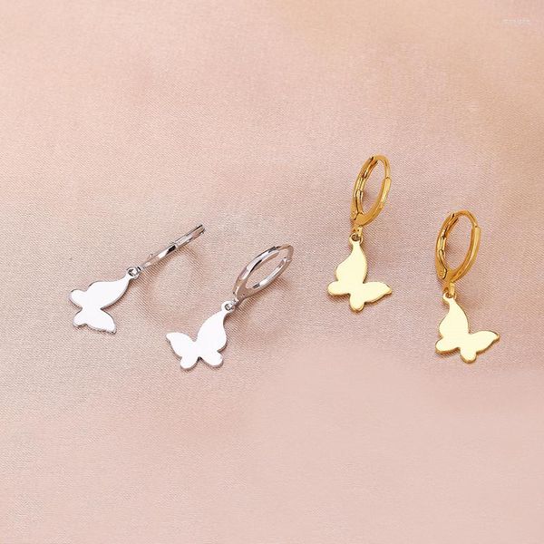 Pendientes de aro Kawaii lindo Metal mariposa gotas para mujer moda oro plata Color oreja joyería