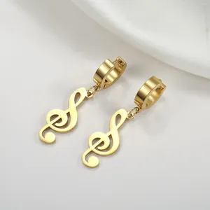 Pendientes de aro KKJOJO Fashion Acero inoxidable Símbolo de música para color de oro para mujeres Regalo de fiesta de temperamento simple de treble de agudo